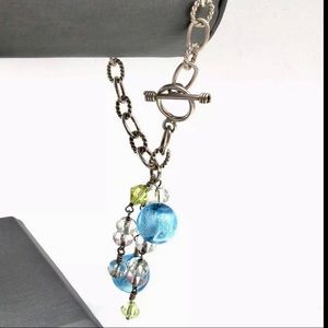Vintage 925 Sterling Blue Green Prism Glass Dangle Bracelet Silver